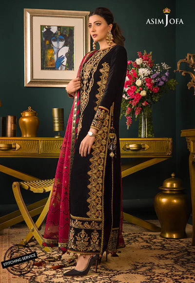 3PCS Embroidered Velvet dress Velvet Winter Collection 976