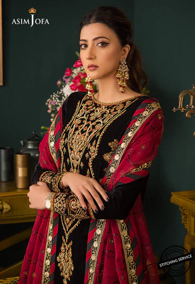 3PCS Embroidered Velvet dress Velvet Winter Collection 976