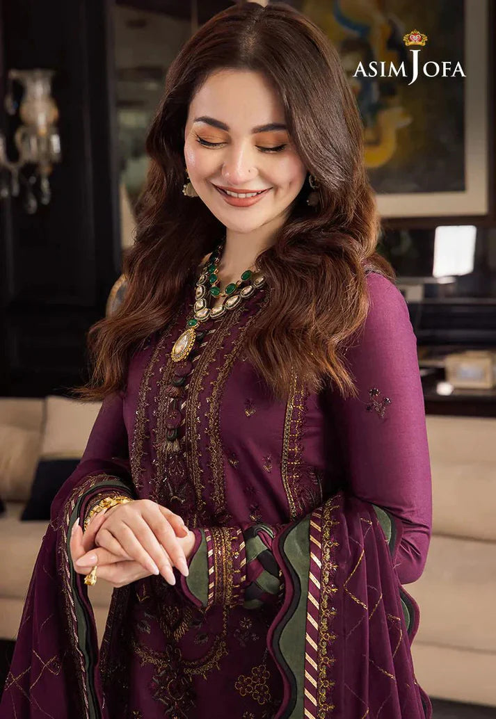 3PCS Asim Jofa Dhanak Embroidered With Chiffon Embroidered Dupatta Winter Collection ULM-673