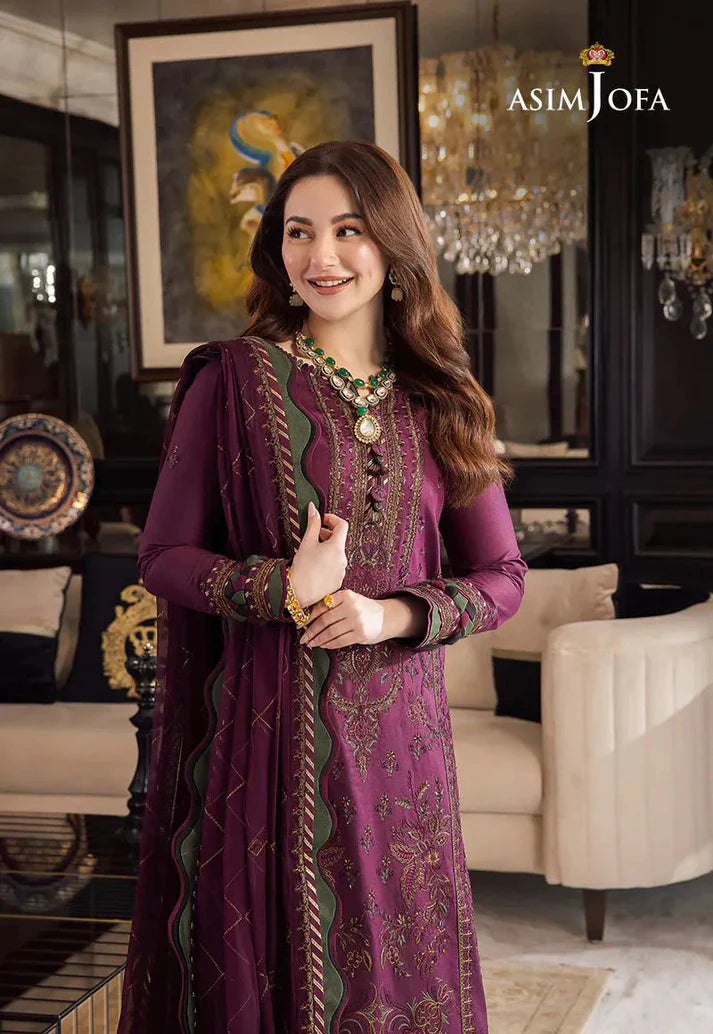 3PCS Asim Jofa Dhanak Embroidered With Chiffon Embroidered Dupatta Winter Collection ULM-673
