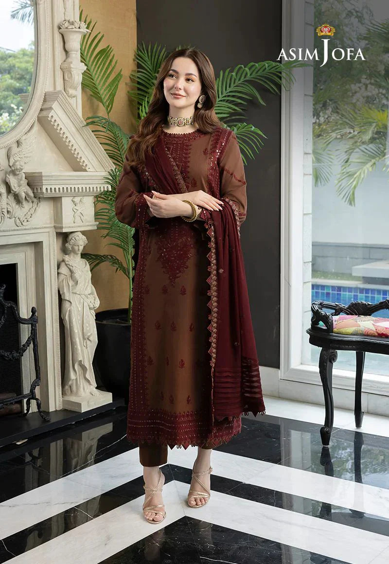 3PCS Asim Jofa Dhanak Embroidered With Chiffon Embroidered Dupatta Winter Collection ULM-128