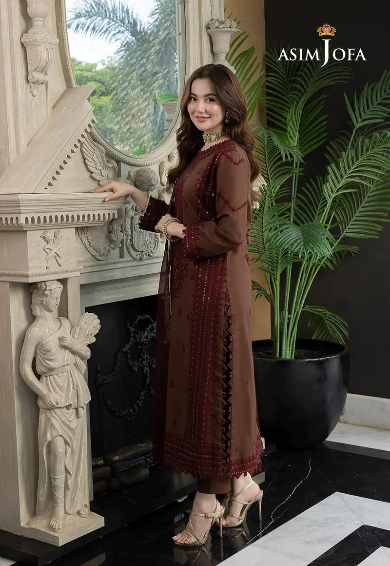 3PCS Asim Jofa Dhanak Embroidered With Chiffon Embroidered Dupatta Winter Collection ULM-128