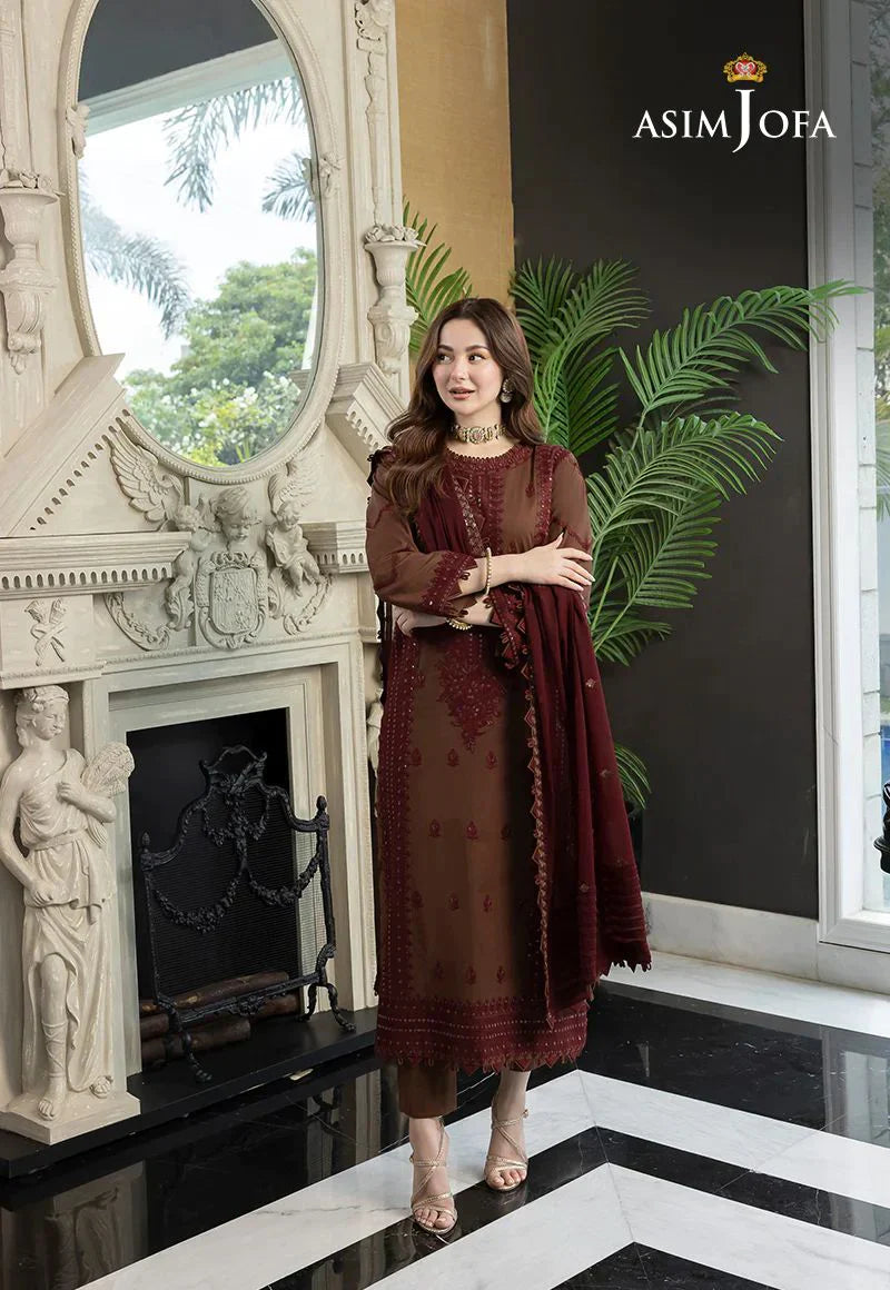 3PCS Asim Jofa Dhanak Embroidered With Chiffon Embroidered Dupatta Winter Collection ULM-128