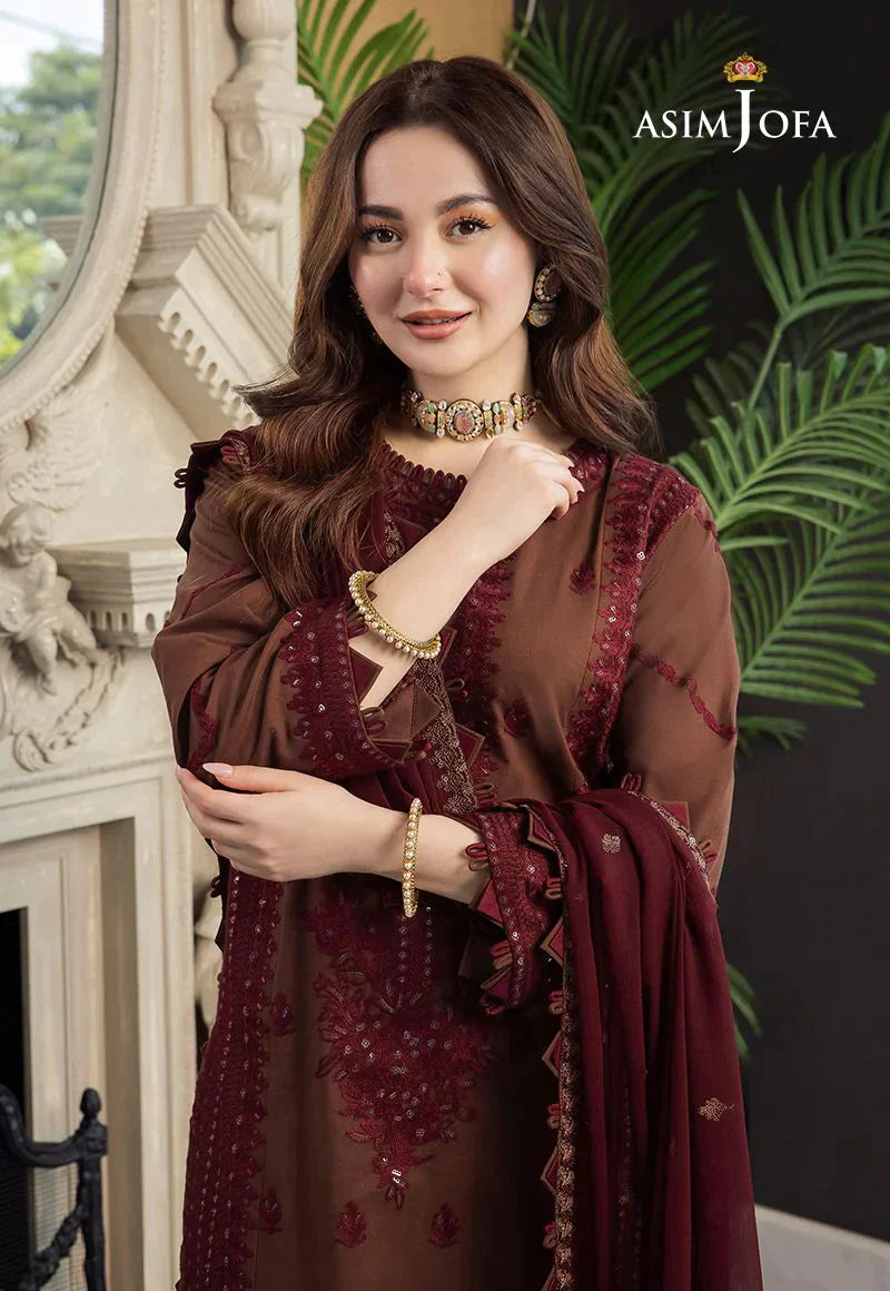 3PCS Asim Jofa Dhanak Embroidered With Chiffon Embroidered Dupatta Winter Collection ULM-128