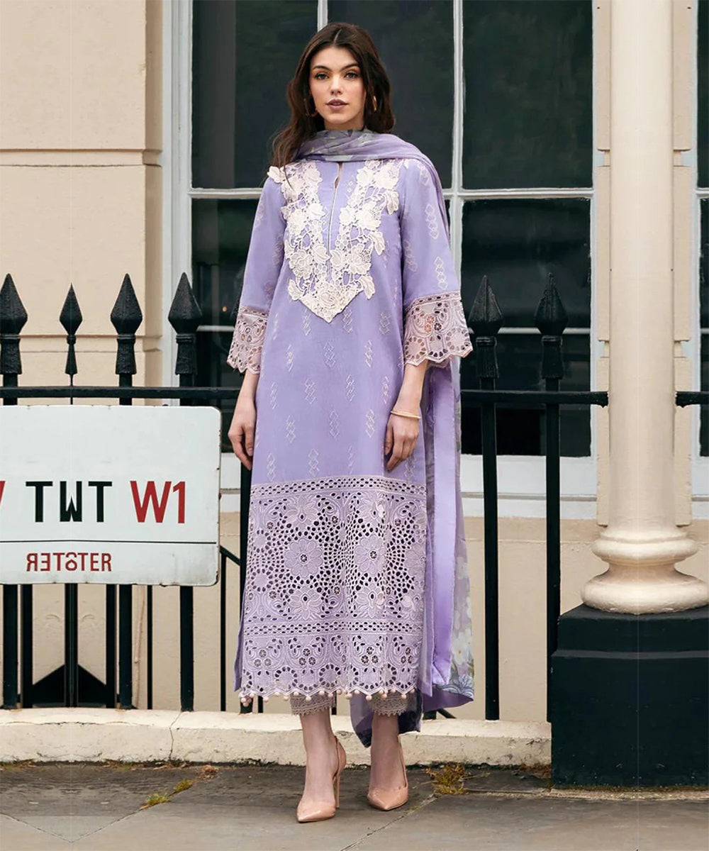 3PCS MUSHQ Dhanak Chikankari Embroidered With Pashmina Wool Shawl Winter Collection ULM-117