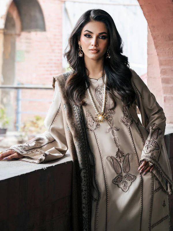 A+ 3PCS IZEL MUSAFIR Dhanak Embroidered Shirt With Digital Printed Shawl Winter Collection BULM-257