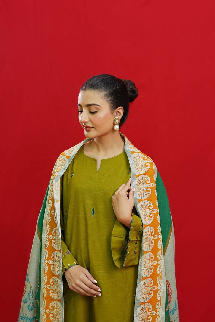 3PCS Embroidered Shirt with Digital Printed Jacquard Dupatta Lawn Collection ULM-1074