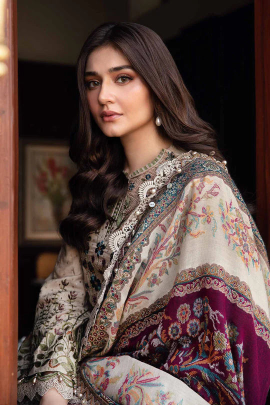 3PCS Dhanak-Embroidered Shirt with Digital Printed Wool Shawl Winter Collection ULM- 3391