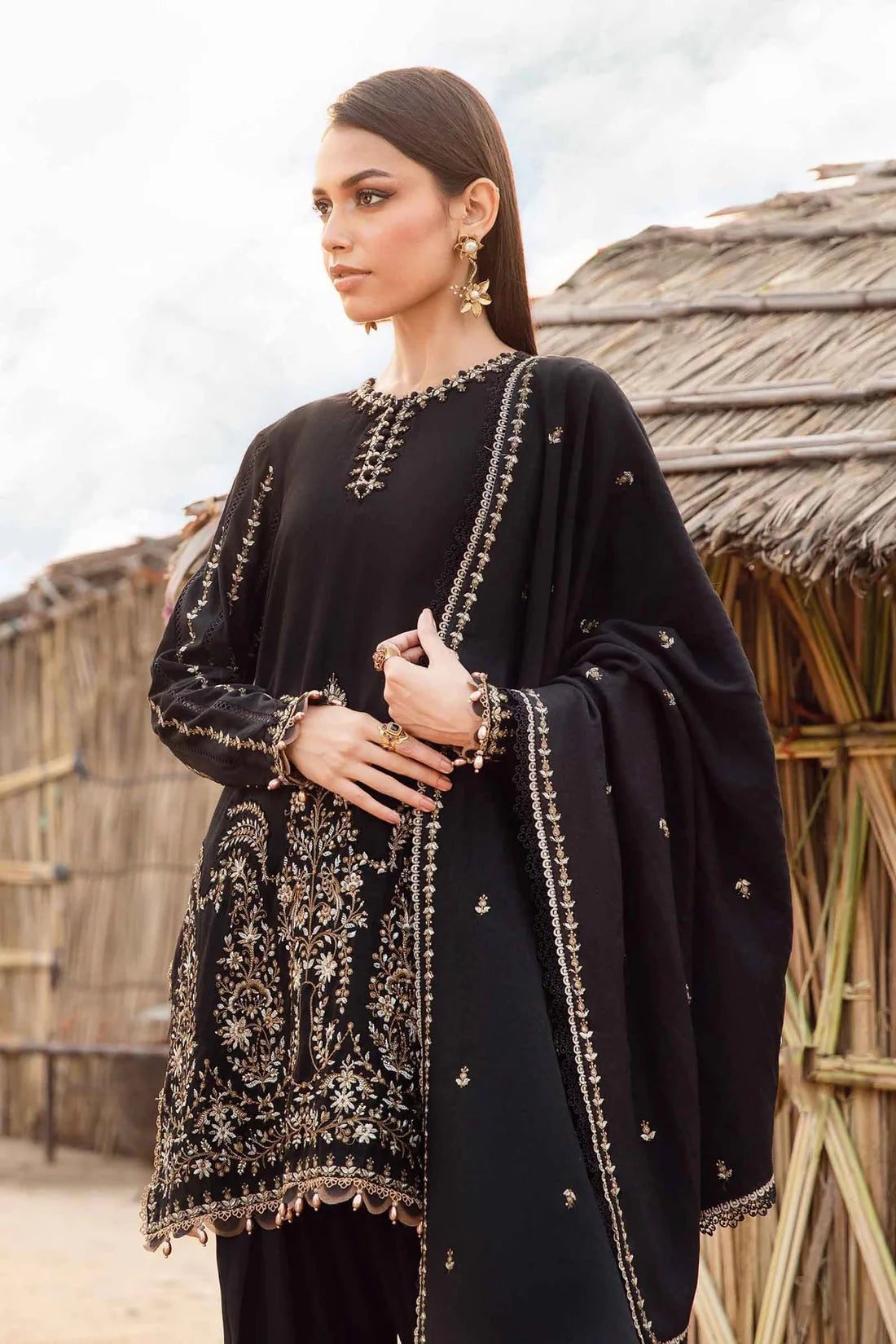 3PCS Maria B Embroidered Shirt with Embroidered Dupatta Lawn Collection ULM-1077