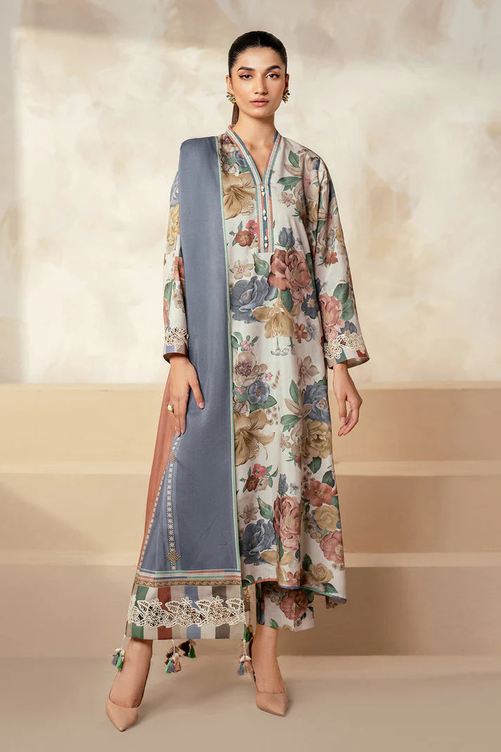 3PCS BAROQUE KARANDI PRINTED SHIRT WITH KARANDI PRINTED DUAPTTA AND TROUSER Winter Collection ULM- 1705