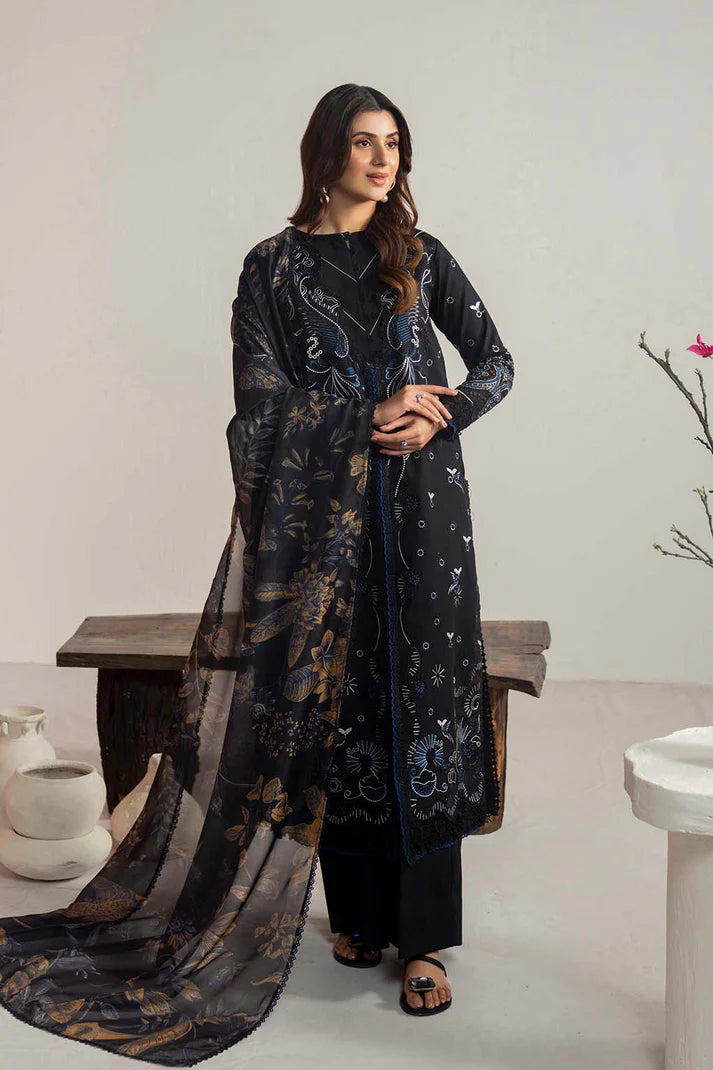 3PCS Dhanak Embroidered Shirt with Digital Printed Wool Shawl Winter Collection ULM- 3365