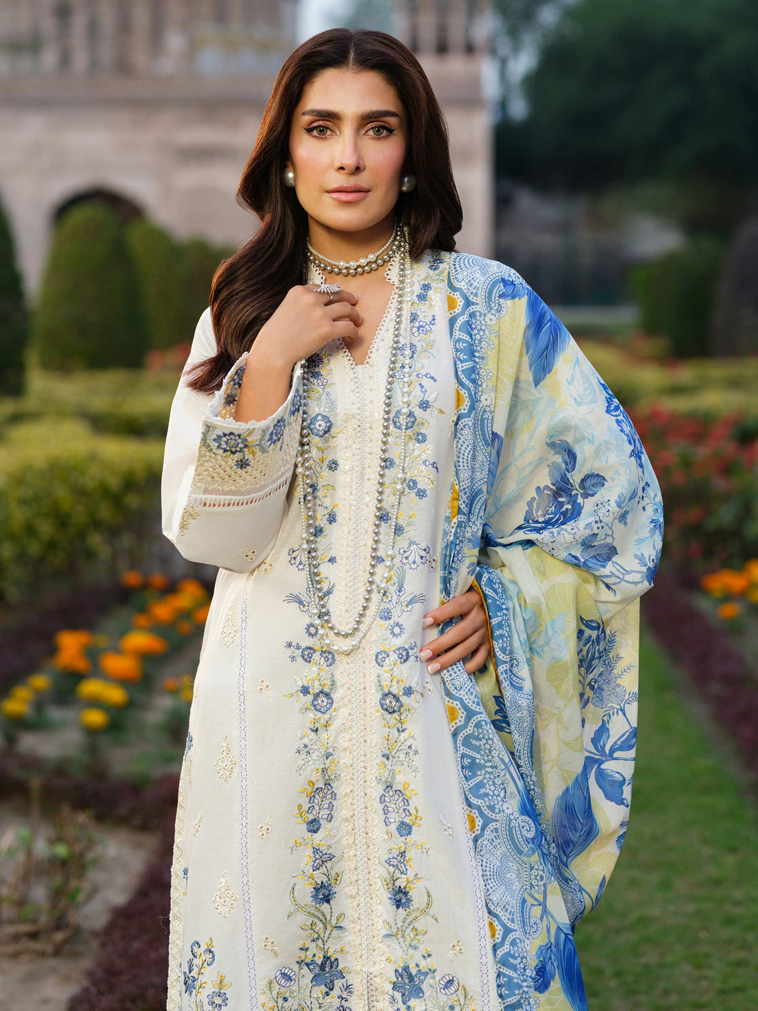 Dhanak-3PC Embroidered Shirt with Digital Printed Shawl -3347