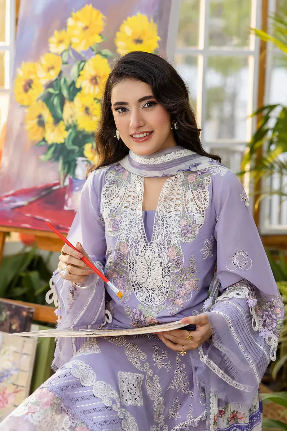 3PC Elaf lavender ChikenKari Embroidered Lawn