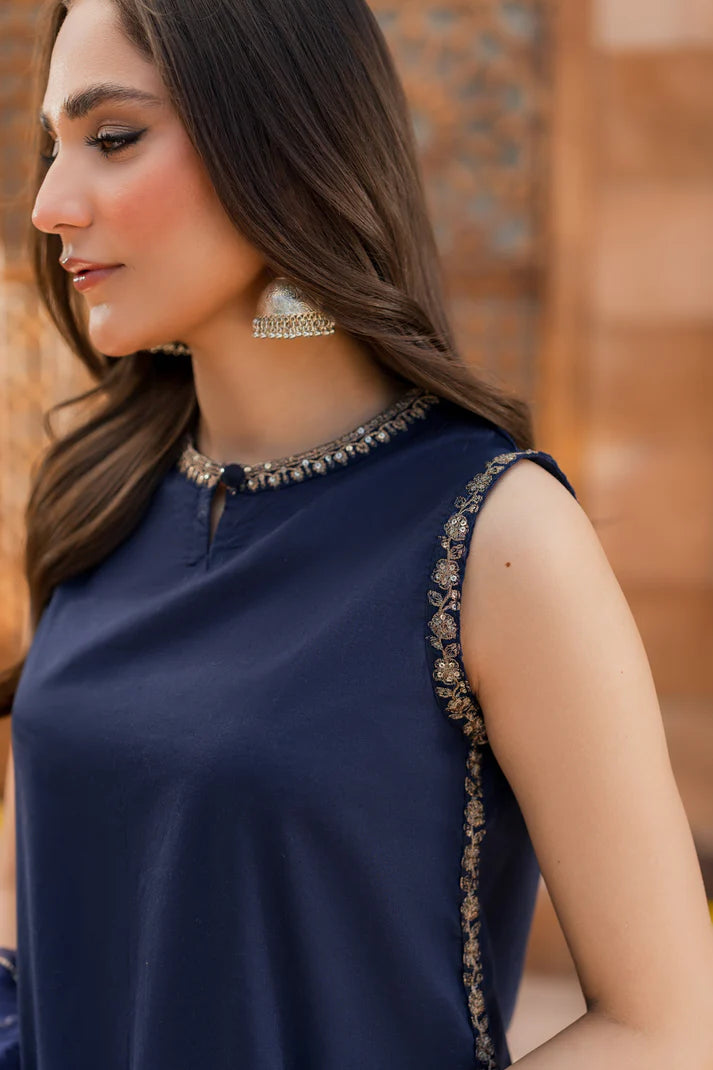 3PCS Dhanak Embroidered Shirt With Organza Embroidered Dupatta Winter Collection ULM-3354