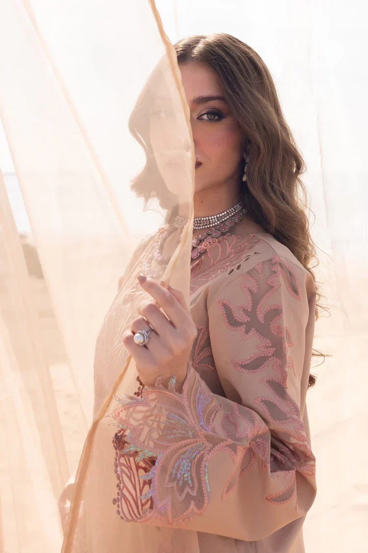 Dhanak-3PC Embroidered Shirt with Khadi Net Embroidered Dupatta - 7005