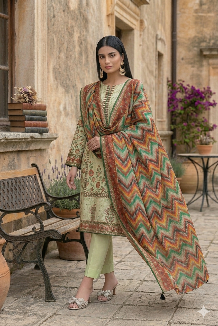 3PC Digital Printed Lawn Collection With Embroided Neck Line And Daman SC-1001