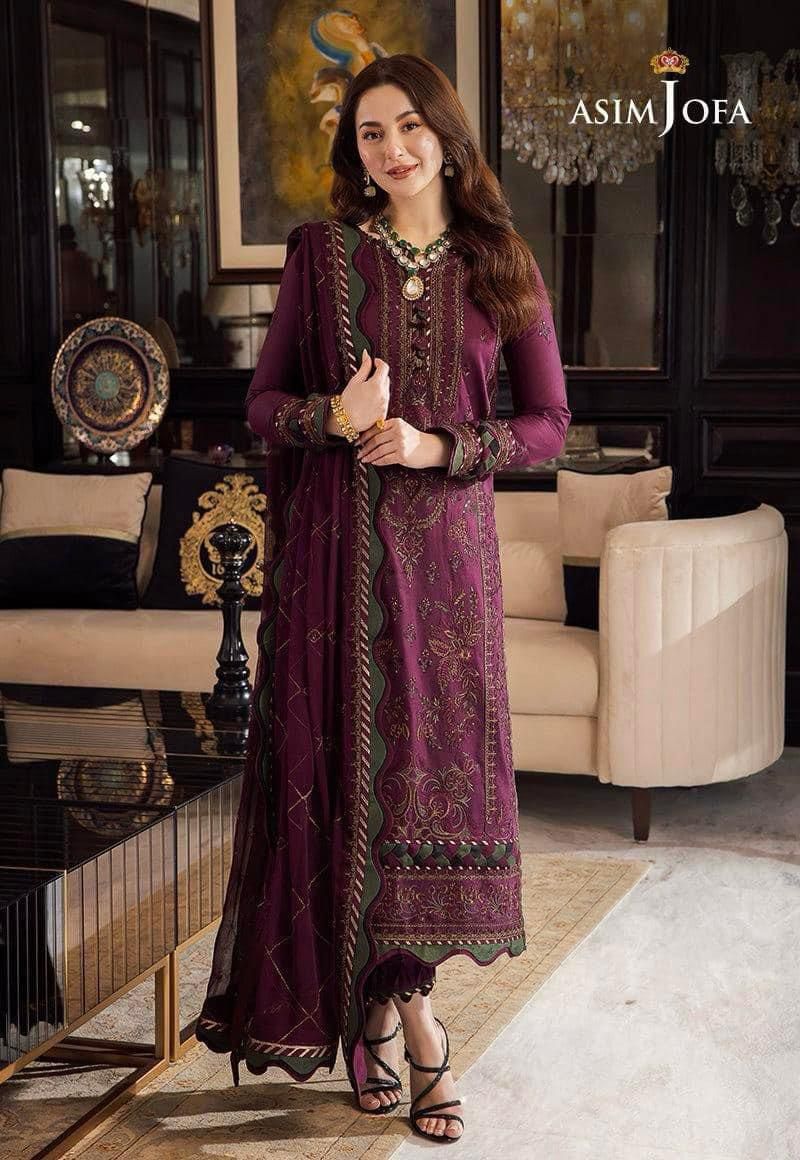 3PCS Asim Jofa Dhanak Embroidered With Chiffon Embroidered Dupatta Winter Collection ULM-673