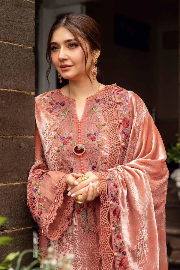 3PCS Embroidered Velvet Dress with Velvet Shawl Velvet Winter Collection 308