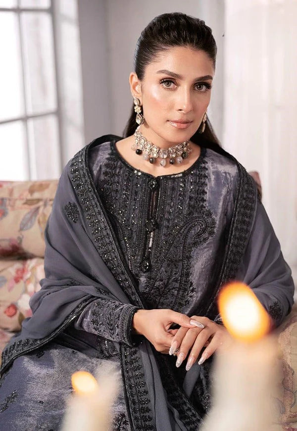3PCS Embroidered Velvet Dress with Pure Chiffon Embroidered Dupatta Velvet Winter Collection 306
