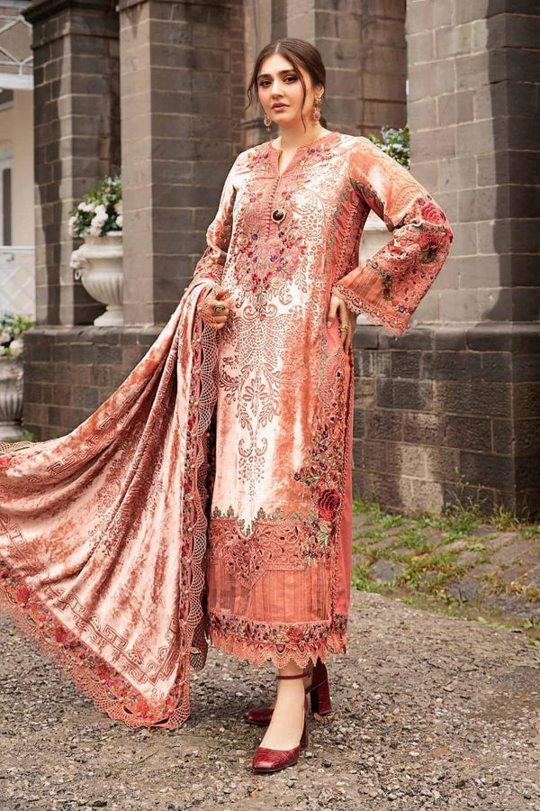 3PCS Embroidered Velvet Dress with Velvet Shawl Velvet Winter Collection 308