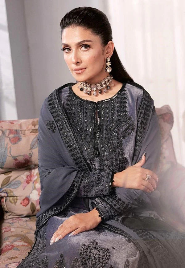 3PCS Embroidered Velvet Dress with Pure Chiffon Embroidered Dupatta Velvet Winter Collection 306