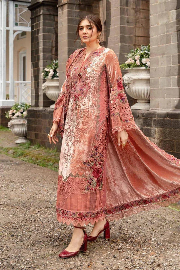 3PCS Embroidered Velvet Dress with Velvet Shawl Velvet Winter Collection 308