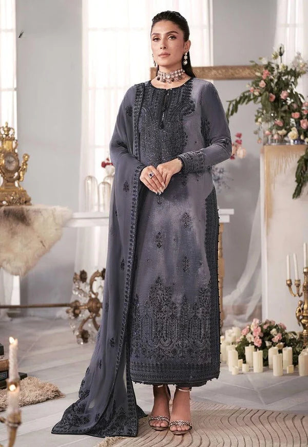 3PCS Embroidered Velvet Dress with Pure Chiffon Embroidered Dupatta Velvet Winter Collection 306
