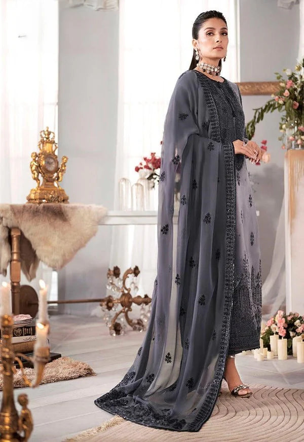 3PCS Embroidered Velvet Dress with Pure Chiffon Embroidered Dupatta Velvet Winter Collection 306