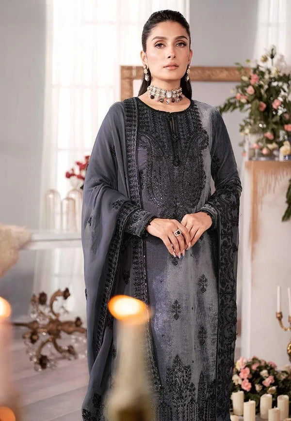 3PCS Embroidered Velvet Dress with Pure Chiffon Embroidered Dupatta Velvet Winter Collection 306