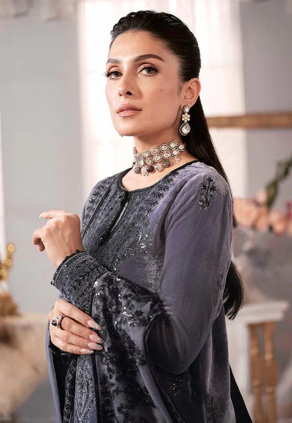 3PCS Embroidered Velvet Dress with Pure Chiffon Embroidered Dupatta Velvet Winter Collection 306