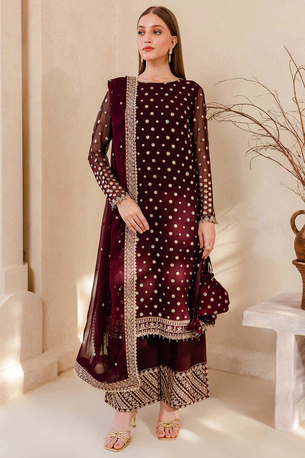 3PCS Embroidered Velvet Dress With Embroidered Organza Dupatta Velvet Winter Collection 960