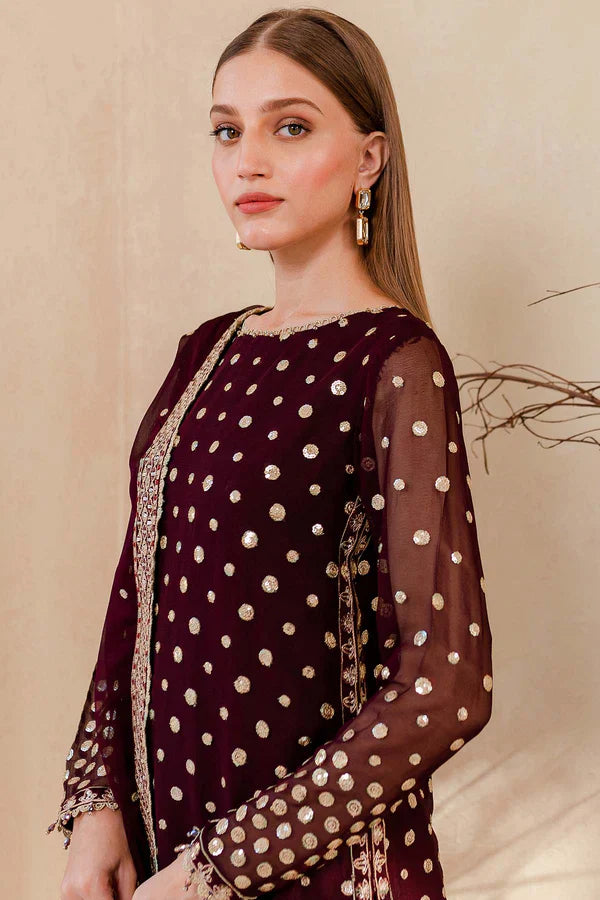 3PCS Embroidered Velvet Dress With Embroidered Organza Dupatta Velvet Winter Collection 960