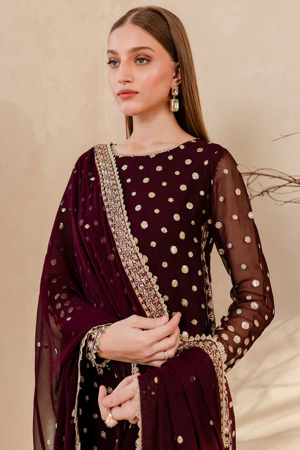 3PCS Embroidered Velvet Dress With Embroidered Organza Dupatta Velvet Winter Collection 960