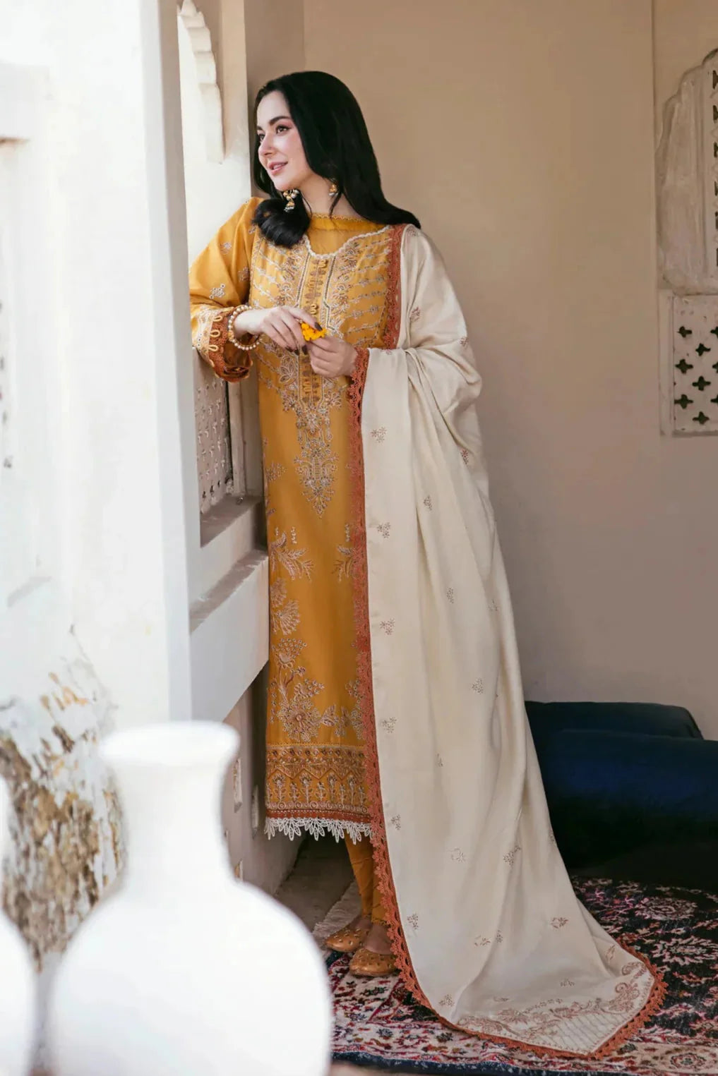 3PCS Dhanak Embroidered Shirt with Dhanak Embroidered Dupatta Winter Collection ULM-3441