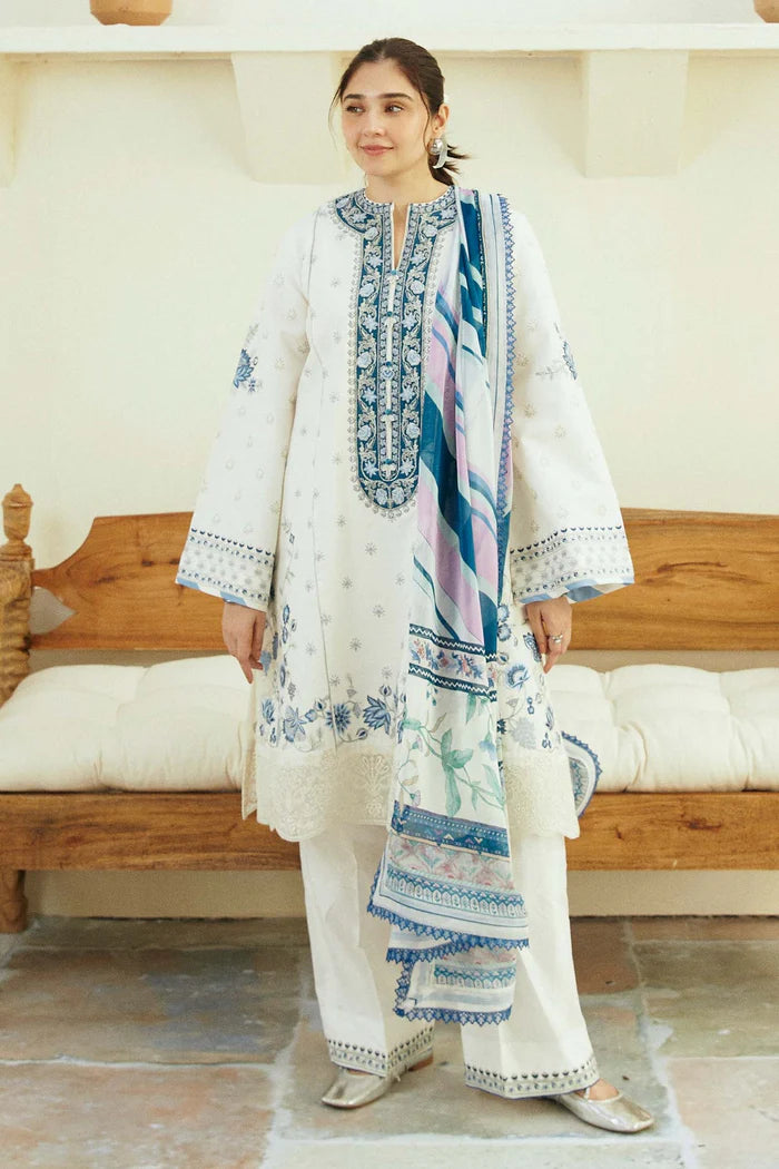 3PCS Zarashahjhan Embroidered off white Lawn Collection COCO-06