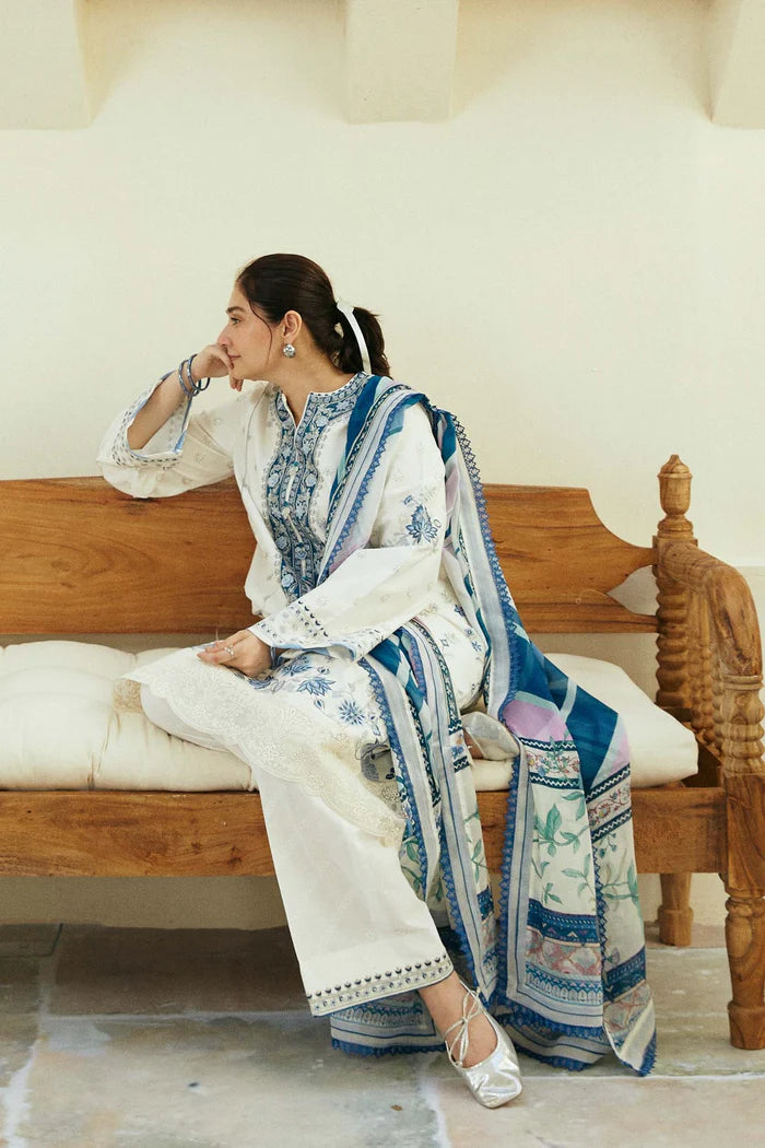 3PCS Zarashahjhan Embroidered off white Lawn Collection COCO-06
