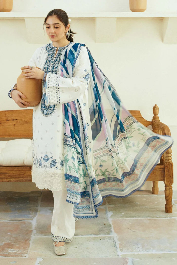 3PCS Zarashahjhan Embroidered off white Lawn Collection COCO-06