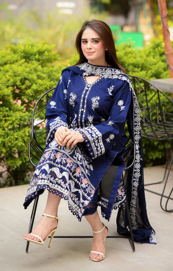 3PCS Dhanak Embroidered Shirt with Chiffon Embroidered Dupatta Winter Collection ULM-3460