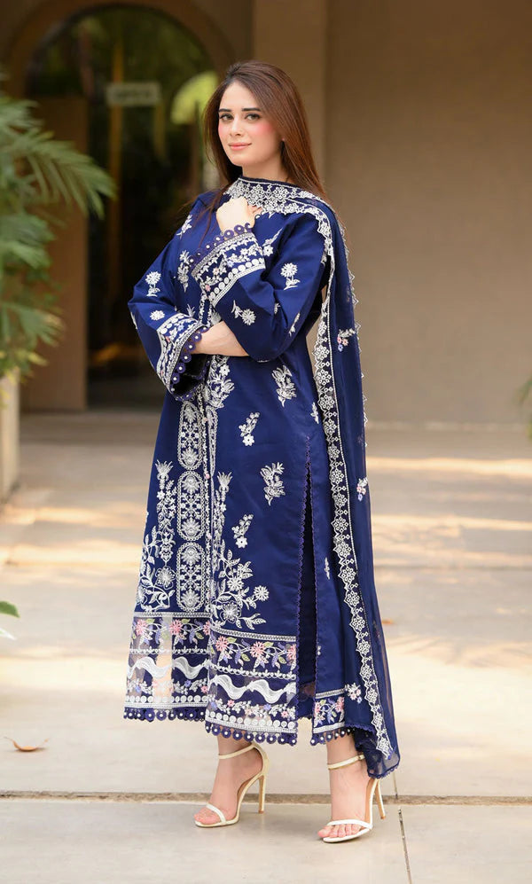 3PCS Dhanak Embroidered Shirt with Chiffon Embroidered Dupatta Winter Collection ULM-3460