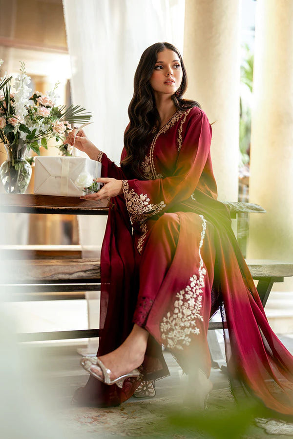 3PCS Dhanak Embroidered Shirt with Dhanak Embroidered Dupatta Winter Collection ULM-3431