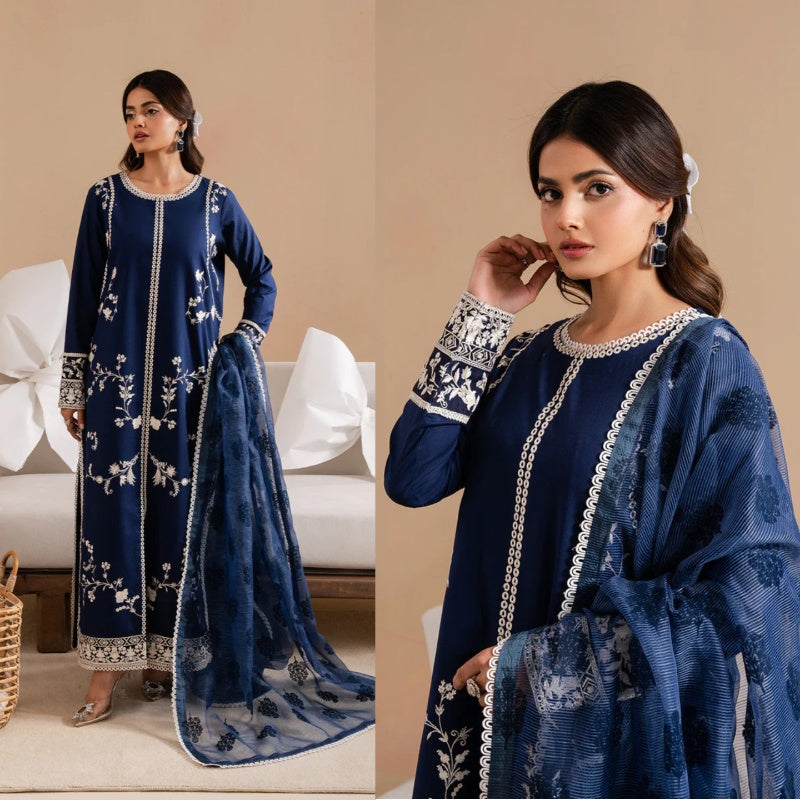 3PCS Dhanak Embroidered Shirt with Digital Printed Wool Shawl Winter Collection ULM-3367