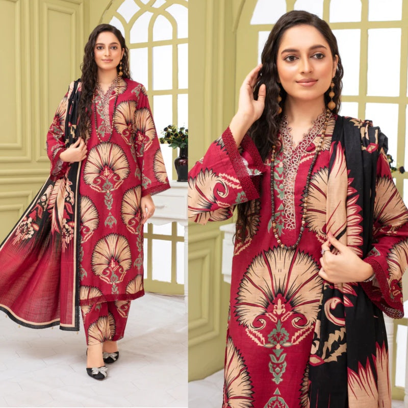 A+ 3PCS CREATION KHADDAR WITH KHADDAR PRINTED SHIRT & TROUSER Winter Collection ULM-920