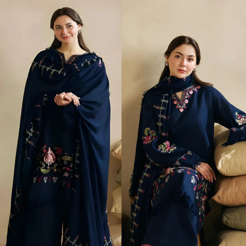 3PCS Zara Shahjahan Dhanak Embroidered With Dhanak Embroidered Dupatta Winter Collection ULM-618
