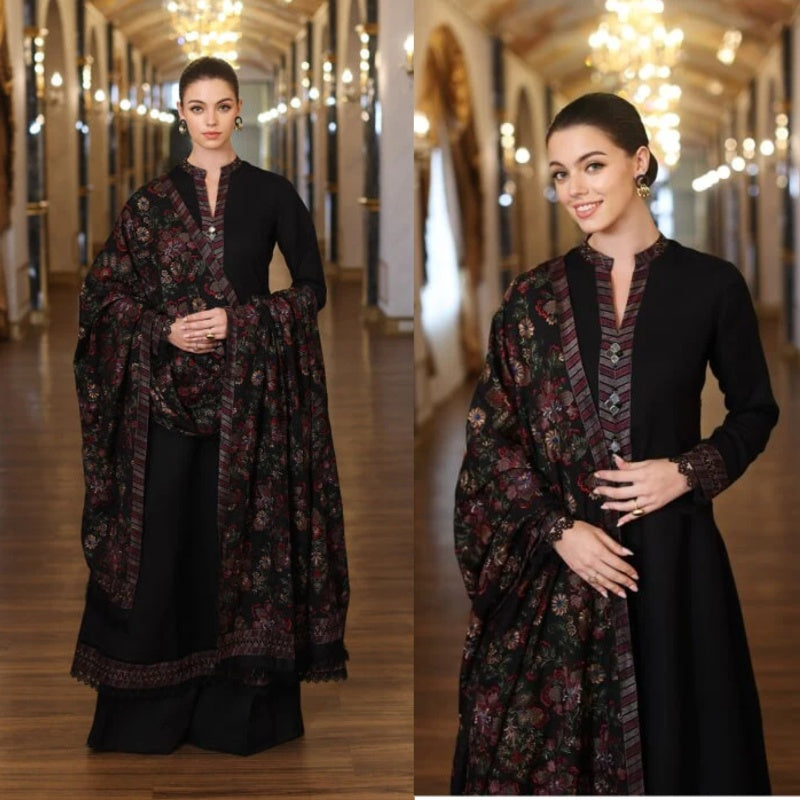 3PCS Dhanak- Embroidered Shirt with Dhanak Embroidered Shawl Winter Collection ULM-189
