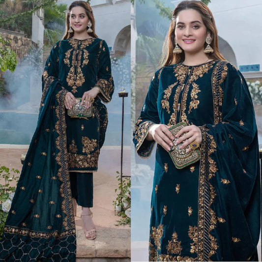 A+ 3PCS AZURE VELVET EMBROIDERED WITH VELVET EMBROIDERED DUPATTA LC Winter Collection BULM-950