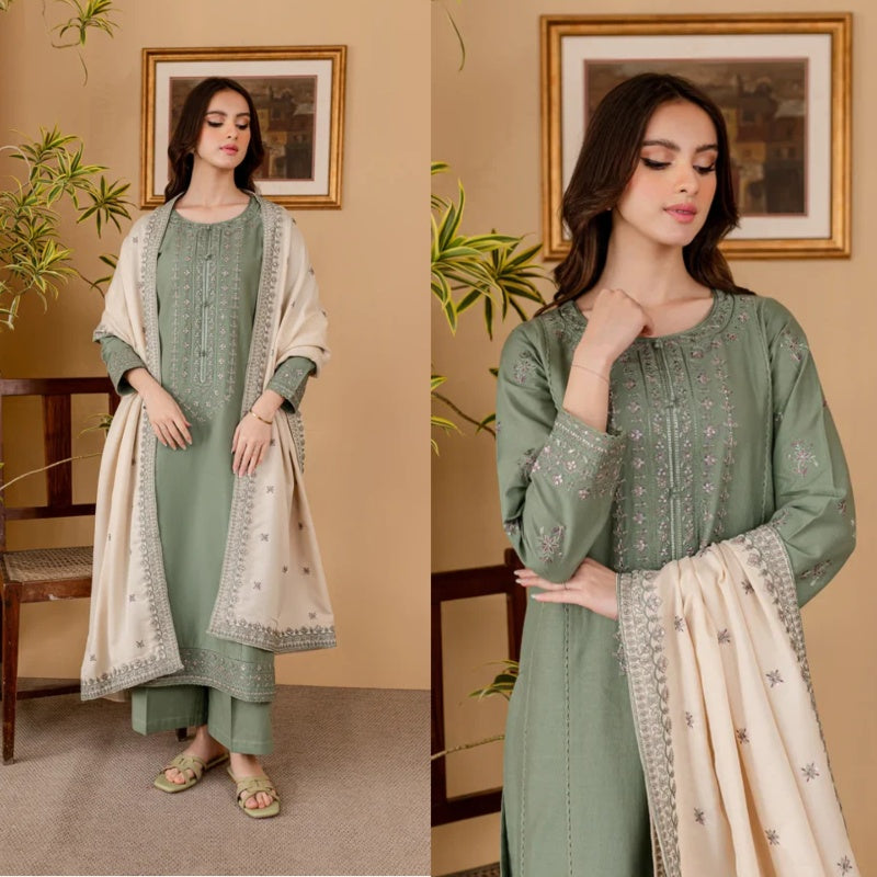 3PCS BATIK Dhanak Embroidered With Dhanak Embroidered Dupatta Winter Collection ULM-1318