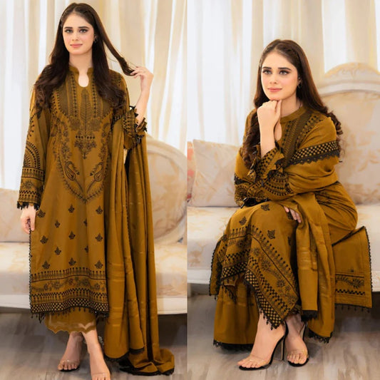 A+ 3PCS Dhanak-Embroidered Shirt with Dhanak Embroidered Dupatta Winter Collection BULM-3398
