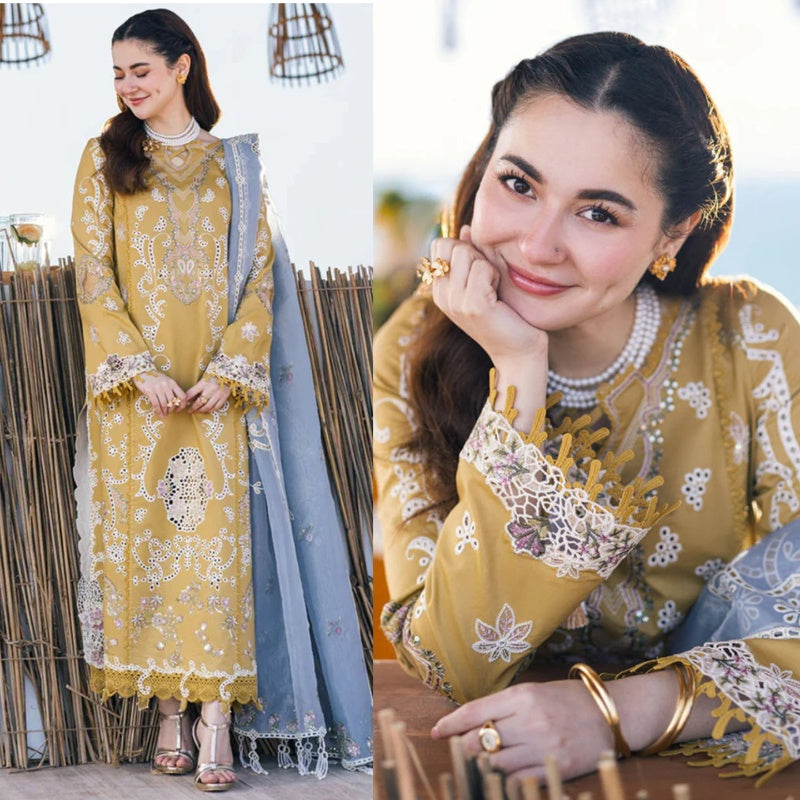 3PCS Dhanak- Embroidered Shirt with Organza Embroidered Dupatta Winter Collection ULM- 3145