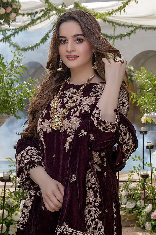 A+ 3PCS Embroidered Velvet with Velvet Shawl Velvet Collection 954