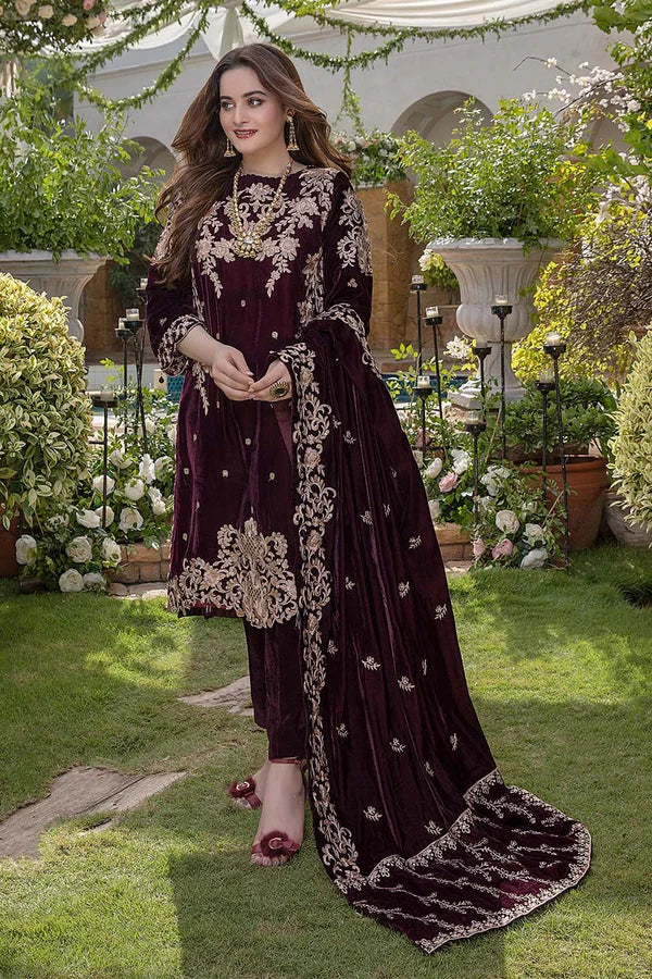 A+ 3PCS Embroidered Velvet with Velvet Shawl Velvet Collection 954